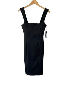 TA3 Squarey Pencil Dress L Black Corset cinching shaping Bodycon NWT